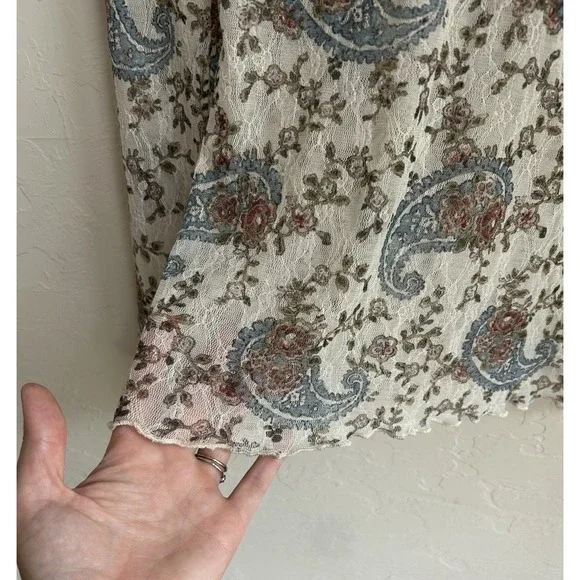 Ralph Lauren Denim & Supply Sheer Lace Crochet Henley Top L Paisley Dainty - Picture 4 of 8